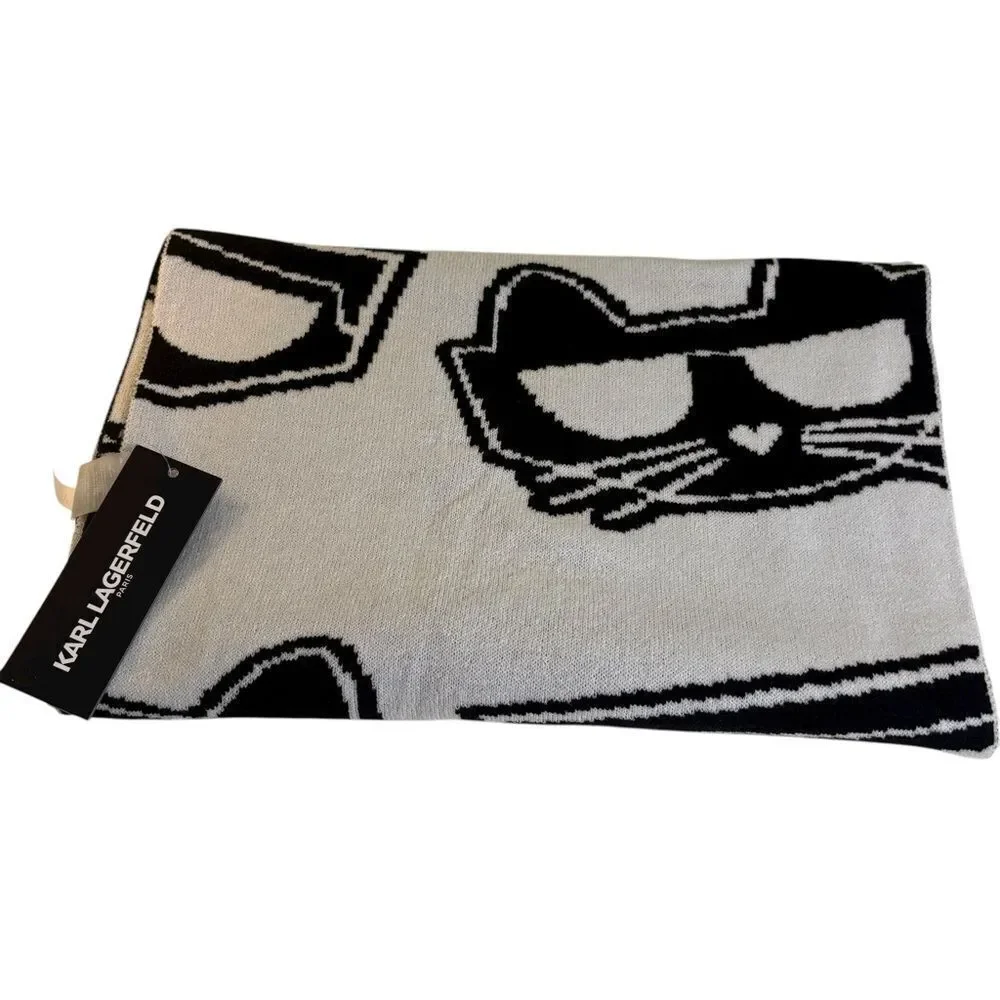 Karl Lagerfeld Paris XoXo Black & White Cat Design Unisex Scarf